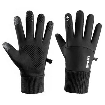 Черни Зимни Топли Флисовые ръкавици с пълни пръсти за колоездене, спорт на открито, бягане, мотоциклети, ски, флисовых ръкавици с докосване на екрана