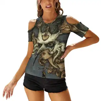 Маскарадная женска тениска с принтом, Летни ежедневни блузи, Градинска тениска, Корейски, блузи, Дамски Дамски Маскарадните рога