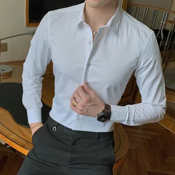 2024, нова мода мъжка бяла риза с дълъг ръкав, мъжки ежедневни бизнес риза с черен цвят за мъже