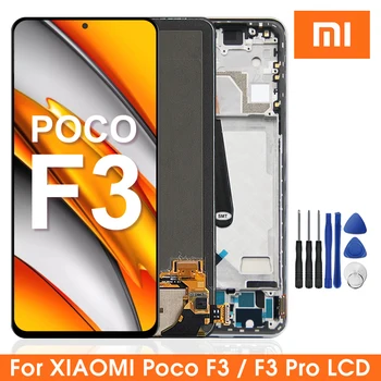 Оригиналът на Екрана на дисплея Poco F3 Pro с рамка, За Xiaomi Poco F3 M2012K11AG Подмяна на Дигитайзер Докосване на екрана LCD