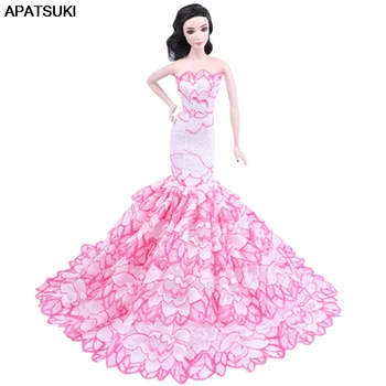 Розово-бяло дантелено рокля на русалка с риба опашка за Барби кукла Екипировки Вечерна рокля за партито на Барби кукли 1/6 Детска куклена къща със собствените си ръце в подарък