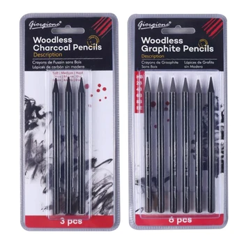 Комплект моливи, без дърво, черен, 6 градуса, Графит на молив, 3 градуса, въглероден молив за начинаещи, студент, художник-любител, 3 /6ШТ
