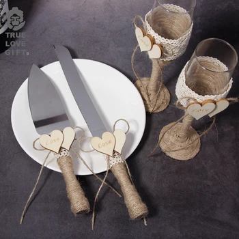 4 бр. нож за сватбената торта, чаши, украсени с панделки, гребло, набор от ножове за пица на рожден ден, Юбилейна нож за торта
