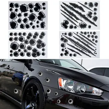 Оформление на автомобила 3D Стикери Емблемата е Символ на Съзидателна етикети Фалшиви дупки от куршуми Изстрела от пистолет Забавни стикери за автомобили каска за Adesivi Per Auto
