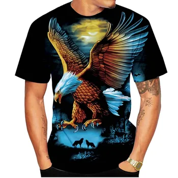 Модерна лятна тениска с 3D-принтом Eagle Flame Phoenix Животните, мъжка тениска с кръгло деколте и къс ръкав, Отгоре Оверсайз