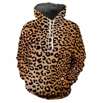 Мъжки hoody с леопардовым принтом, ежедневни, дигитален печат, trend стил, дебела кърпа, персонални топ с качулка и дълъг ръкав