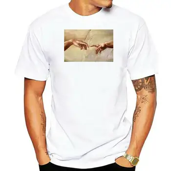 Микеланджело, Сътворението на Адам, Сикстинската капела, риза в стил ренессанс2022, модни тънки тениски, тениски за мъже, тениски