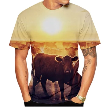 Мъжка риза с къс ръкав, модни лятна тениска с 3D-принтом Bull, лятна тениска с кръгла яка, топ