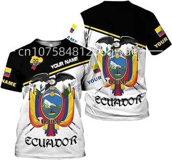 Тениска с изображение на знамето и емблемата на държавата Еквадор, лятна ежедневни градинска дрехи, мъжки модни тениски с кръгло деколте, потник, с къси ръкави за момчета голям размер