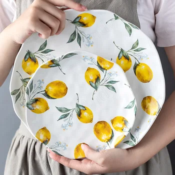 Европейската керамична чиния, креативна чиния за закуска в селски стил, рисованный лимон, Настолни чинии за плодова салата, Кухненски прибори