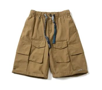 Летни свободни мъжки панталони Cityboy с много джобове и завязками в национален стил, модни шорти цвят Каки армейского зелен в японски стил.