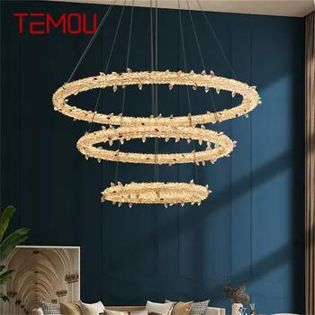 Модерен окачен лампа TEMOU Кръгли Златни пръстени led осветителни тела Кристален Полилей Декоративна осветление за всекидневна трапезарията на хотела