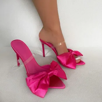 Летни Секси обувки на тънък висок ток 11,5 cm, сандали, Прозрачни обувки от PVC с голям нос, дамски слипоны с отворени пръсти, обувки за муле