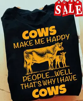 Риза за любителите на крави, телета ме правят щастливи хора, ето защо имам дълги ръкави Cows