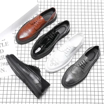 Модни Oxfords Мъжки Обувки Марка Мъжки Ежедневни Обувки на плоска подметка От мека кожа, Мъжки обувки Мъжки Бизнес Обувки Черен Бял KA3827