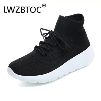 Мъжки обувки LWZBTOC С чорапи, леки маратонки за бягане, Дишащи обувки от вкара тъкан, Мокасини със среден покрив, Спортни обувки