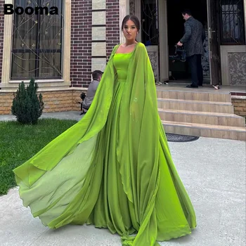 Booma Зелени Елегантни вечерни рокли трапецовидна форма, с квадратна яка и ръкави-накидками, вечерни рокли за жени, Шифоновое дълга рокля за бала