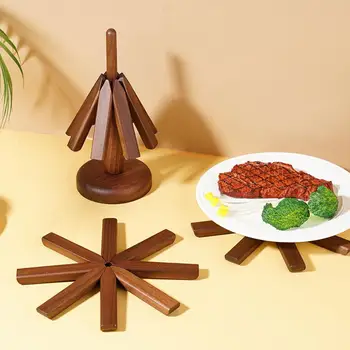 Поставка от черно орехово дърво за топли ястия Набор от каботажните във формата на дърво Поставка за чайника Горещи тенджери