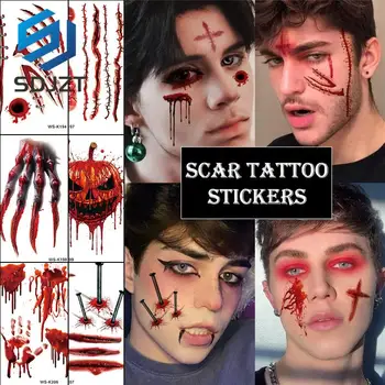 Стикери с татуировки на Хелоуин, имитиращи Кървене шевове на Ужасите, Белези, Ужасни Белези, Временни етикети, направи си САМ, Украса за парти на Хелоуин