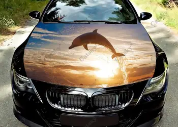 Стикер на предния капак на автомобила с скокове любимец делфина по поръчка, виниловое защитно покритие на капака за аксесоари, графична стикер за автомобил колата