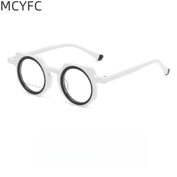 Кръгли нередовни очила MCYFC за жени, модни ацетатные рамки за очила ръчно изработени, мъжки дизайнерски рамки за очила с цветя на вдъхновение.
