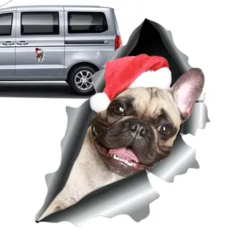 Автомобилна стикер автомобили декоративна магнитен стикер с кучето, водоустойчив стикер с изображение на куче в Коледна шапка