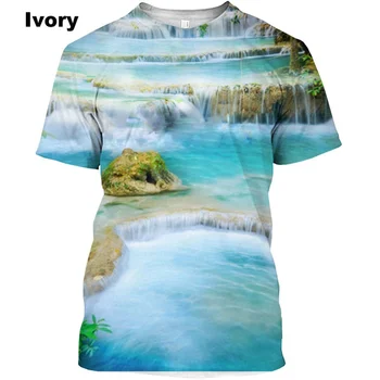 Нова Мода Лято Hoody с 3D Принтом Планински Гори, Кръгло деколте, мъжки/дамски Hoody с Участието на Горски водопад, Ежедневни Тениска