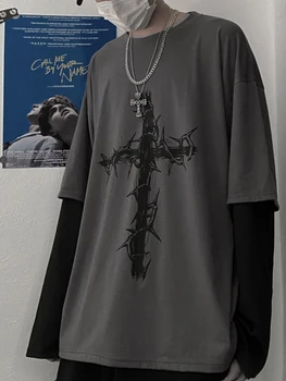 YHLZBNH, дамски тениски Y2k Фея Гръндж с дълъг ръкав, эстетичные реколта плътно прилепнали тениски с графичен принтом голям размер