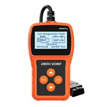 MS309PRO Скенер OBD2 Диагностичен инструмент Батерия Четец на код за неизправност на автомобила Тестер Анализатор на двигателя С 2.4-инчов LCD-дисплей