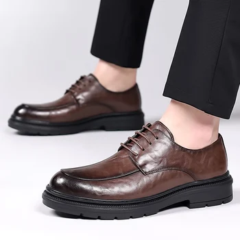 Висококачествени дамски ежедневни обувки от естествена кожа, новост 2023 г., модерен бизнес модела обувки на дантела-за мъже, Дишащи обувки за ходене