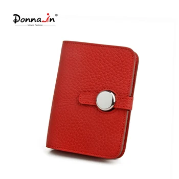Дамски банковата карта Donna-in червен цвят, висококачествен калъф за визитни картички от естествена кожа, защитно карта в ръка