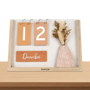 Настолен календар с сухоцветами в дървена рамка, Творческа Изискана украса за вашия работен плот с цветя, настолен календар на 2024-2025 години