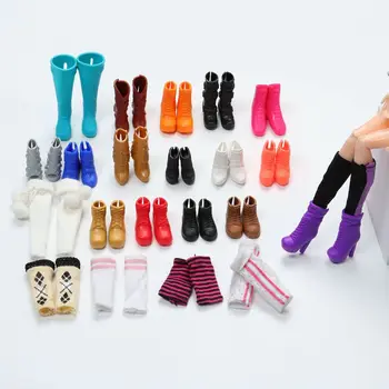 1 Чифт куклено обувки, модни дамски куклени ботуши, Чорапи, дължина на стъпалото 22 см, аксесоари за кукли, пластмасови кукли, цветни обувки с дълги коленете