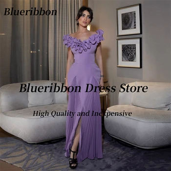 Blueribbon 2024 Къдри С открити рамене Абитуриентски рокли Гънки отпред Разрез Вечерна рокля с цип отзад Сватбени рокли за гости