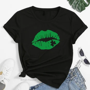 Зелена Тениска С Принтом Големите Устни, Жените най-Забавната Лятна Тениска С Къс Ръкав, Ежедневни Тениска С Кръгло деколте, Femme Harajuku, Модни дамски Блузи