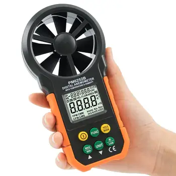 PM6252B Цифров анемометр Ръчно измерване на скоростта на вятъра за измерване на обема на въздуха, Скорост на вятъра, Температура, относителна влажност на въздуха
