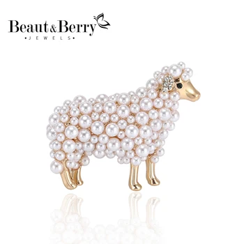 Beauty & Berry Модни брошки с имитация на перли във формата на овце, унисекс, 3-цветни карфици с животни, Офис вечер случайни игли, аксесоари, подаръци