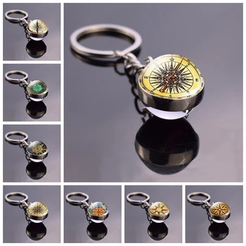 Ключодържател във формата на стъклена топка с изображение на компас в ретро стил, steampunk, Компас, стъклена топка, cabochon, бижута, окачване, ключодържатели, подаръци, директна доставка