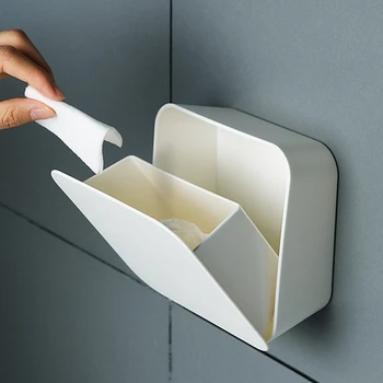 Бесследный стенен монтаж Фланец прахоустойчив кутия за съхранение в банята, памучен тампон, торба за боклук, Кутия за съхранение на хартиени кърпи, 14 X 6,3 X 14 см