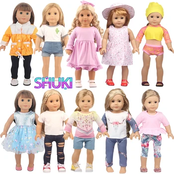 Тениска с кактусом + дънкови къси панталони, рокля на цветчета + шапка, комплект дрехи за кукли-фламинго, за да има американки 18 инча и 43-сантиметровой малышки.ДВ, кукла Life Момиче