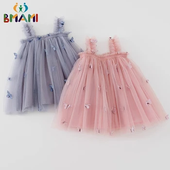 Дрехи за малките момичета, украсени с 3D пеперуда, сетчатое дантелено хубава рокля-прашка за малки момичета, пищни рокля на принцеса за рождения ден