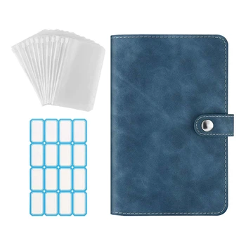 Папка за лаптоп с 6 кръгчета от изкуствена кожа Син цвят с прозрачна пластмасова чанта-плик A6 Син цвят