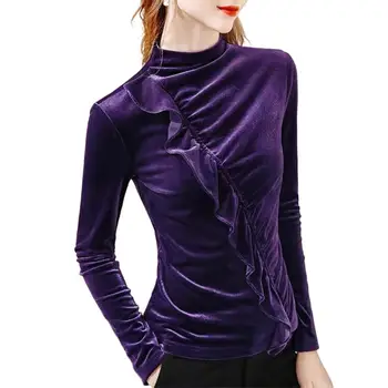 2023 Есен-зима, дамски реколта ризи, кадифе блуза, елегантни блузи за офис дама, основни красиви велурени блузи с дълъг ръкав