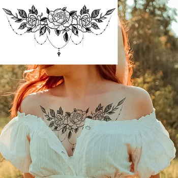 Временни татуировки на гръдната клетка За жени, секси татуировка във формата на рози, стикер във формата на цвете, фалшива татуировка, Водоустойчив татуировки