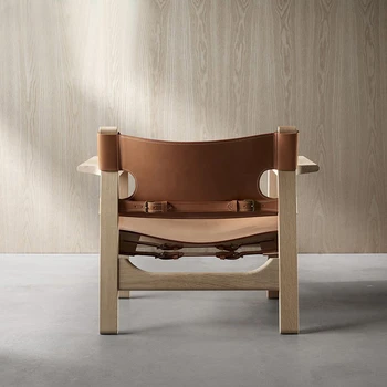 Скандинавски стол от масивно дърво, кафе, обществена зона, единична шезлонг, кожен седло