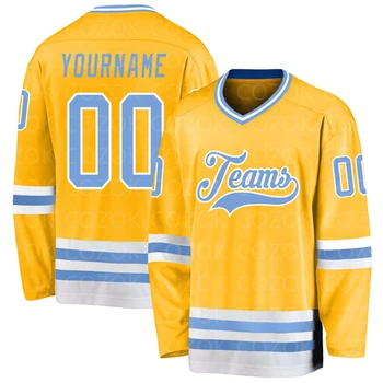 Изработена по поръчка жълто-синя хокей 3D печат с вашето име и номер на Мъжки Дамски хокей на майк За състезания, спортни тениски,