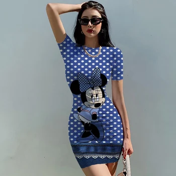Disney Minnie Mickey Mouse Сексуално Обтягивающее Лятно Клуб рокля Реколта рокли-калъфи с готическа принтом Вечерни Дамски Панталони, мини-рокли