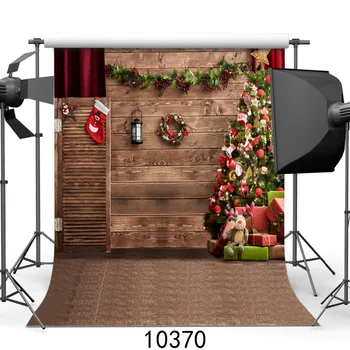 Дървена фона на Коледна елха Подаръчни кутии Фотофоны за фото студио, Детски душ Новородено Коледен фон