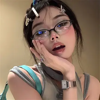 Малка овални рамки за очила Japan Spicy Момиче, рамки за очила Y2K в стил аниме INS, декоративни компютърни очила за жени