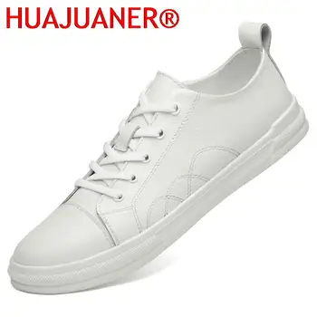 Нова мъжки обувки, ежедневни луксозни маратонки, Класически бели обувки, Мъжки градинска обувки от естествена кожа, дантела, Висококачествени бели маратонки